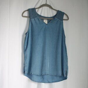Joie Blue Chambray 100% Lyocell Smocked Tank Top Blouse Lightweight Small